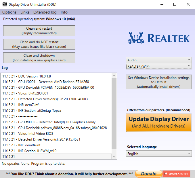 download the new version Display Driver Uninstaller 18.0.6.6